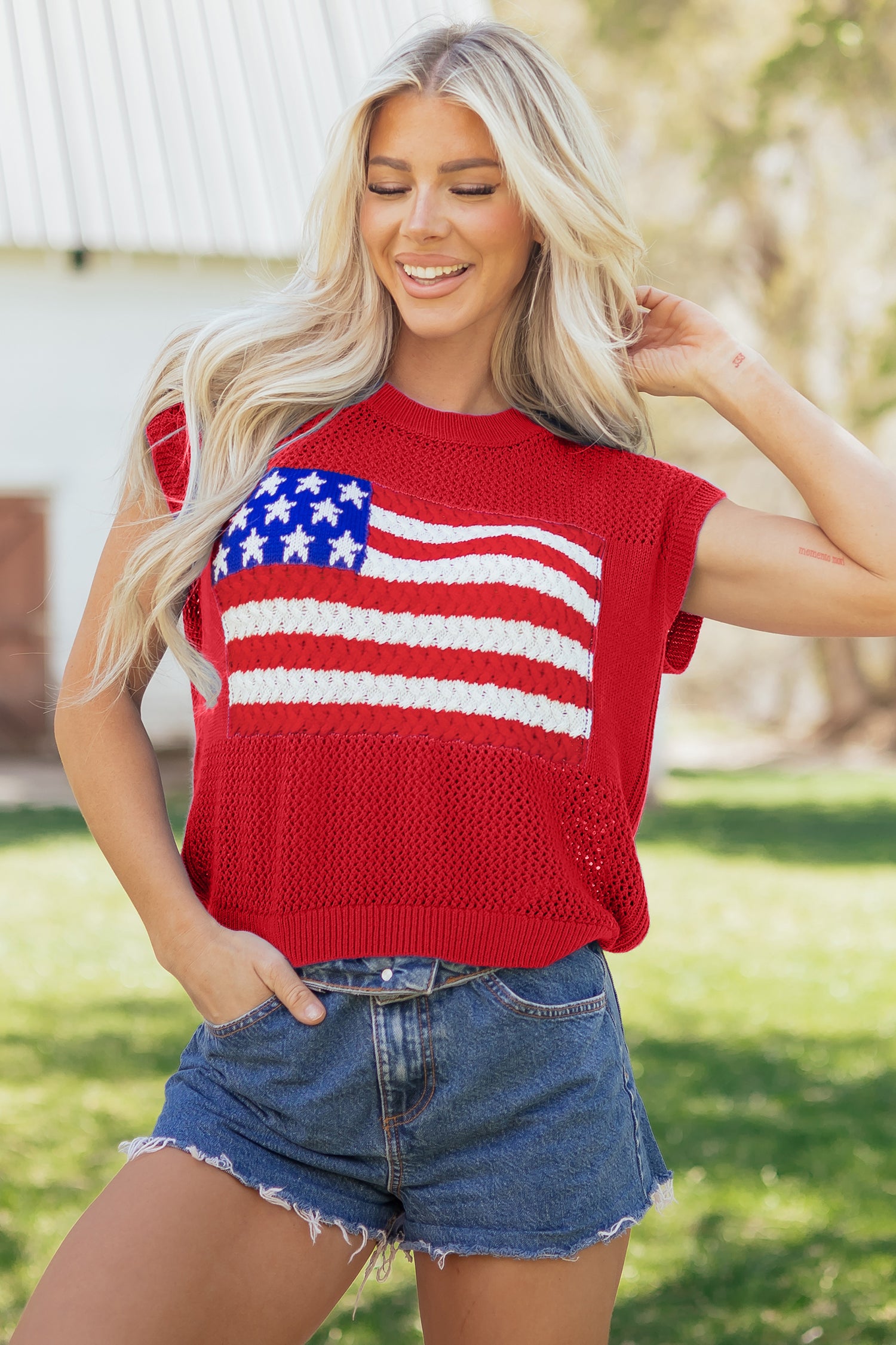 Red Flag Sweater Top