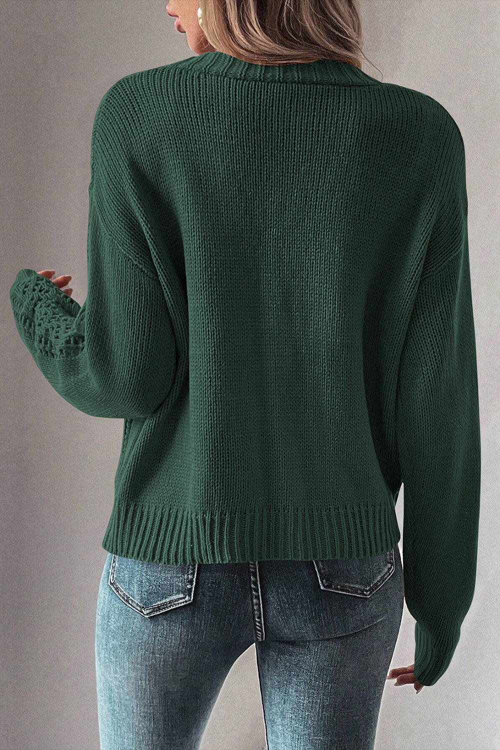 Green Open Knit Drop Shoulder Cardigan