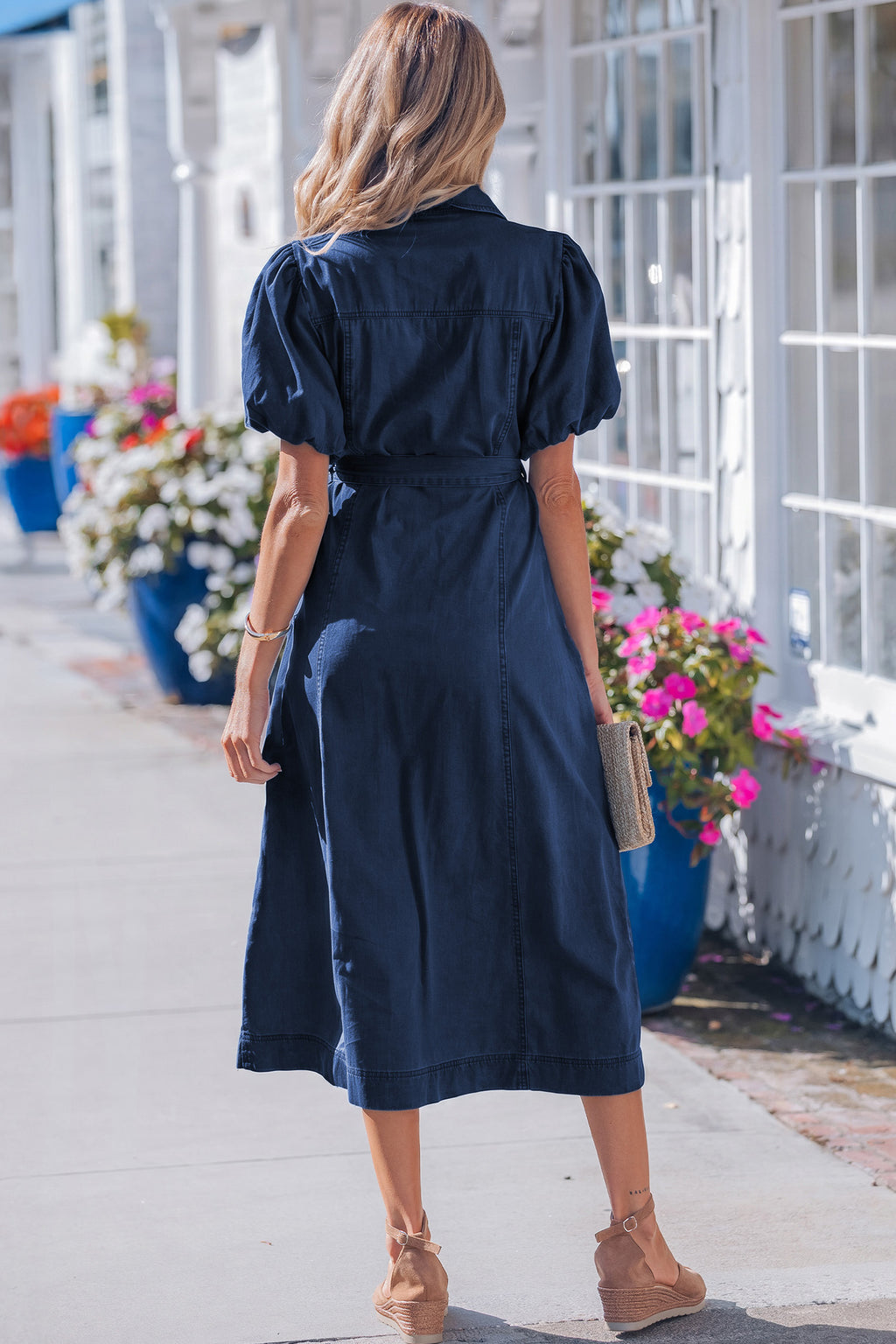 Blue Button-Down Denim Maxi Dress