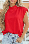 Red High Neck Cap Sleeve Top