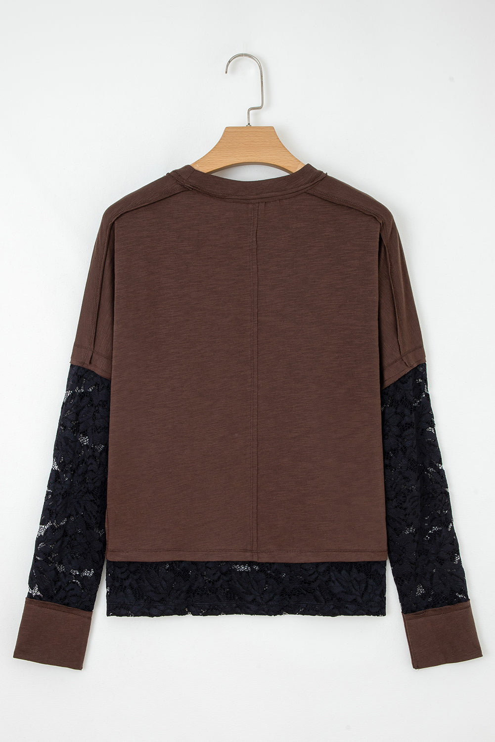 Dark Brown Lace Patchwork Long Sleeve Tee