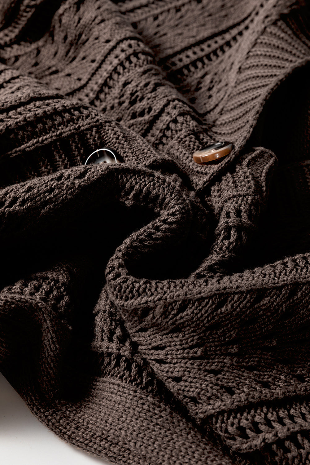 Brown Open Knit Drop Shoulder Cardigan