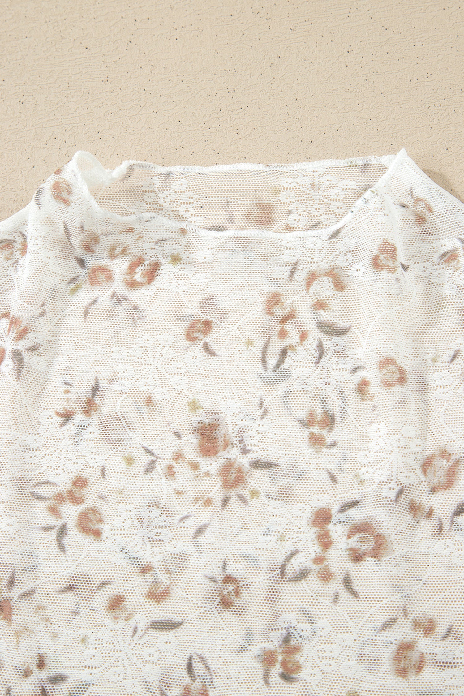 White Floral Mesh Mock Neck Top