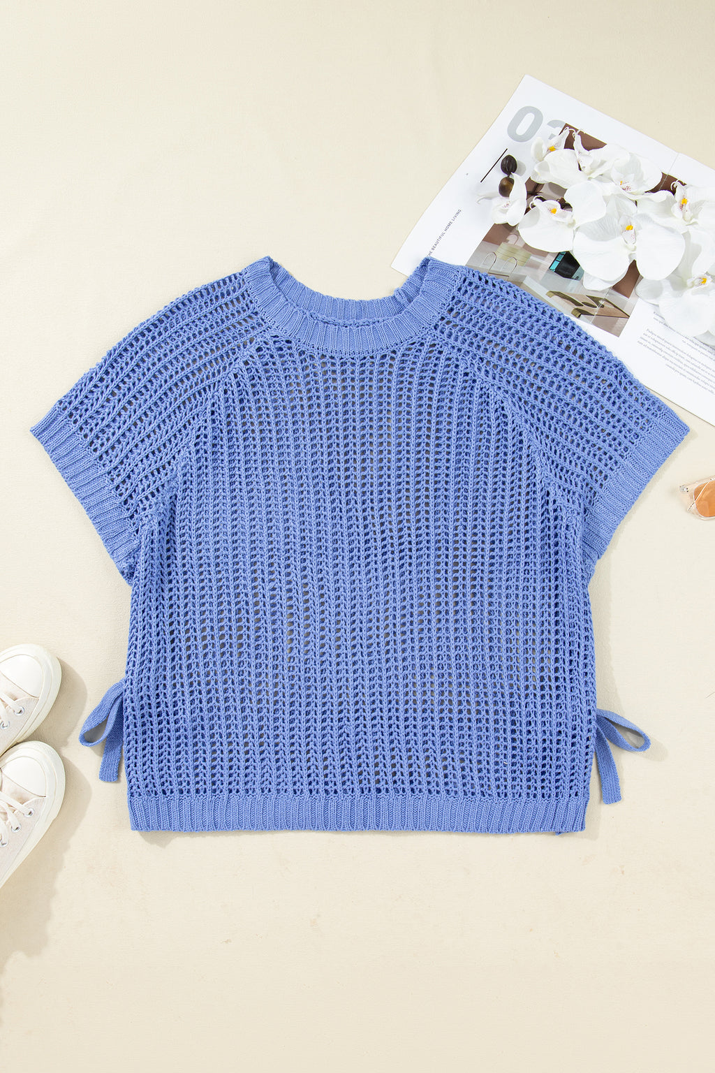 Blue Plus Size Bow Tie Sweater