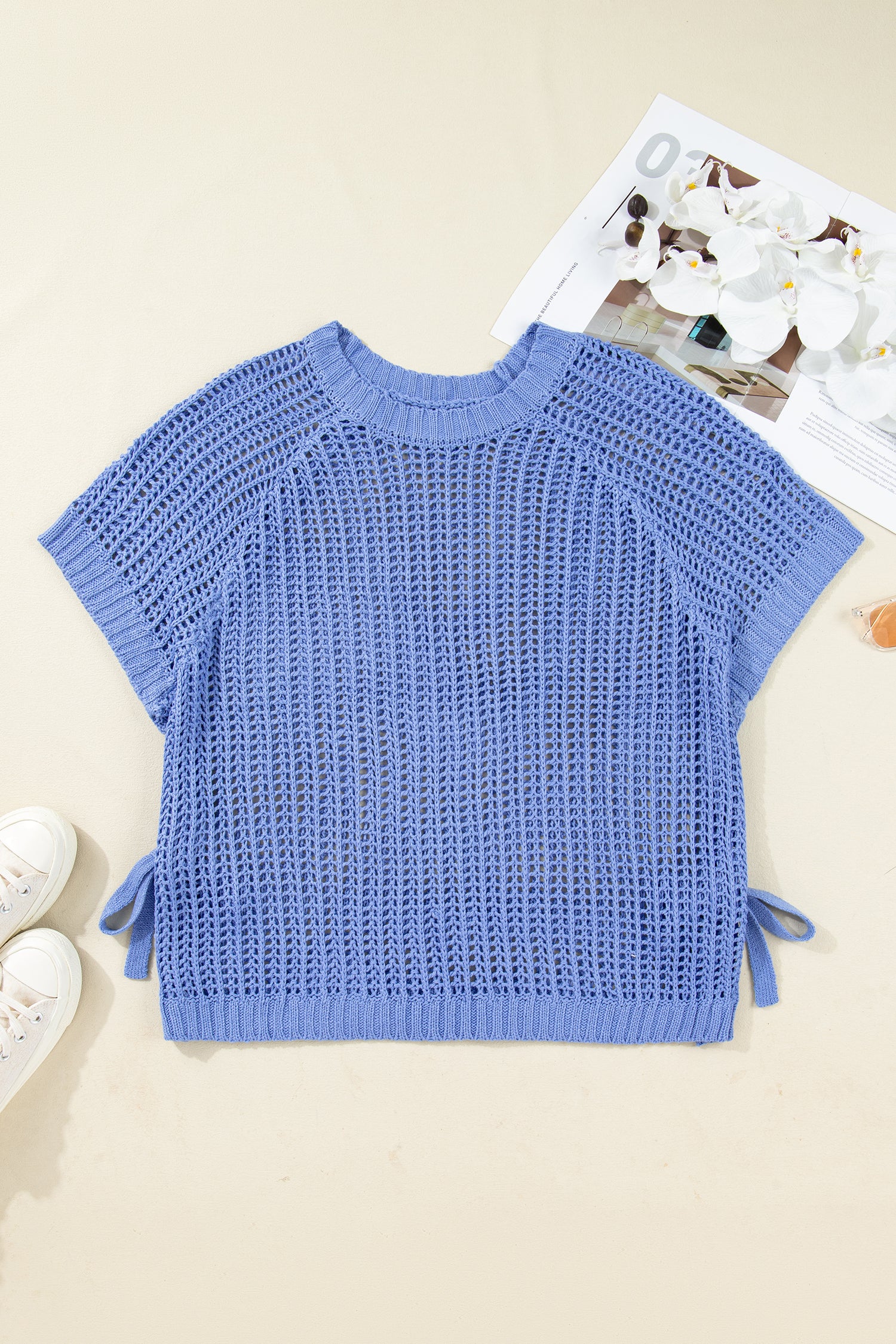 Blue Plus Size Bow Tie Sweater