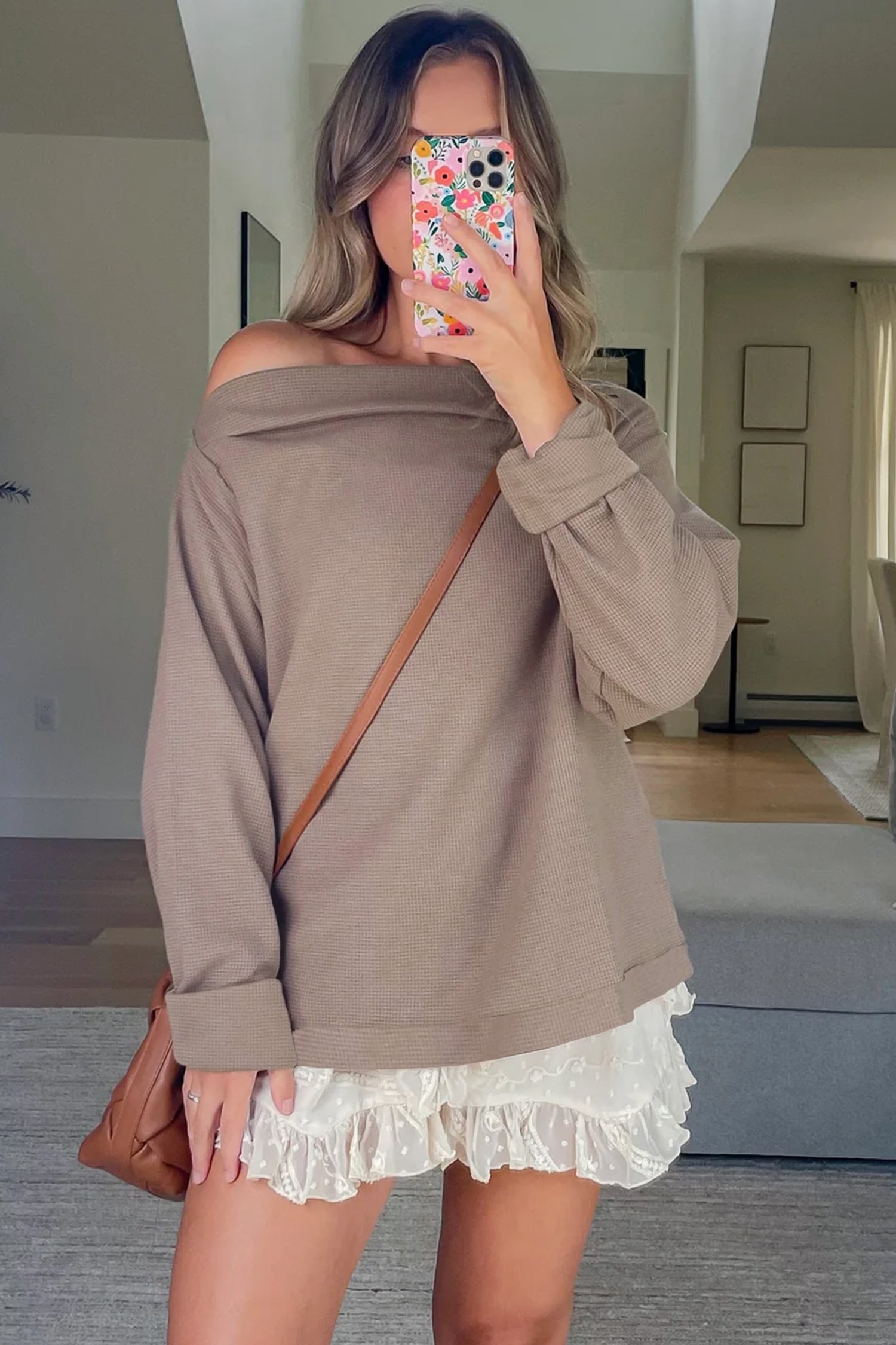 Rose Waffle Knit Long Sleeve Top