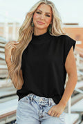 Black High Neck Cap Sleeve Top