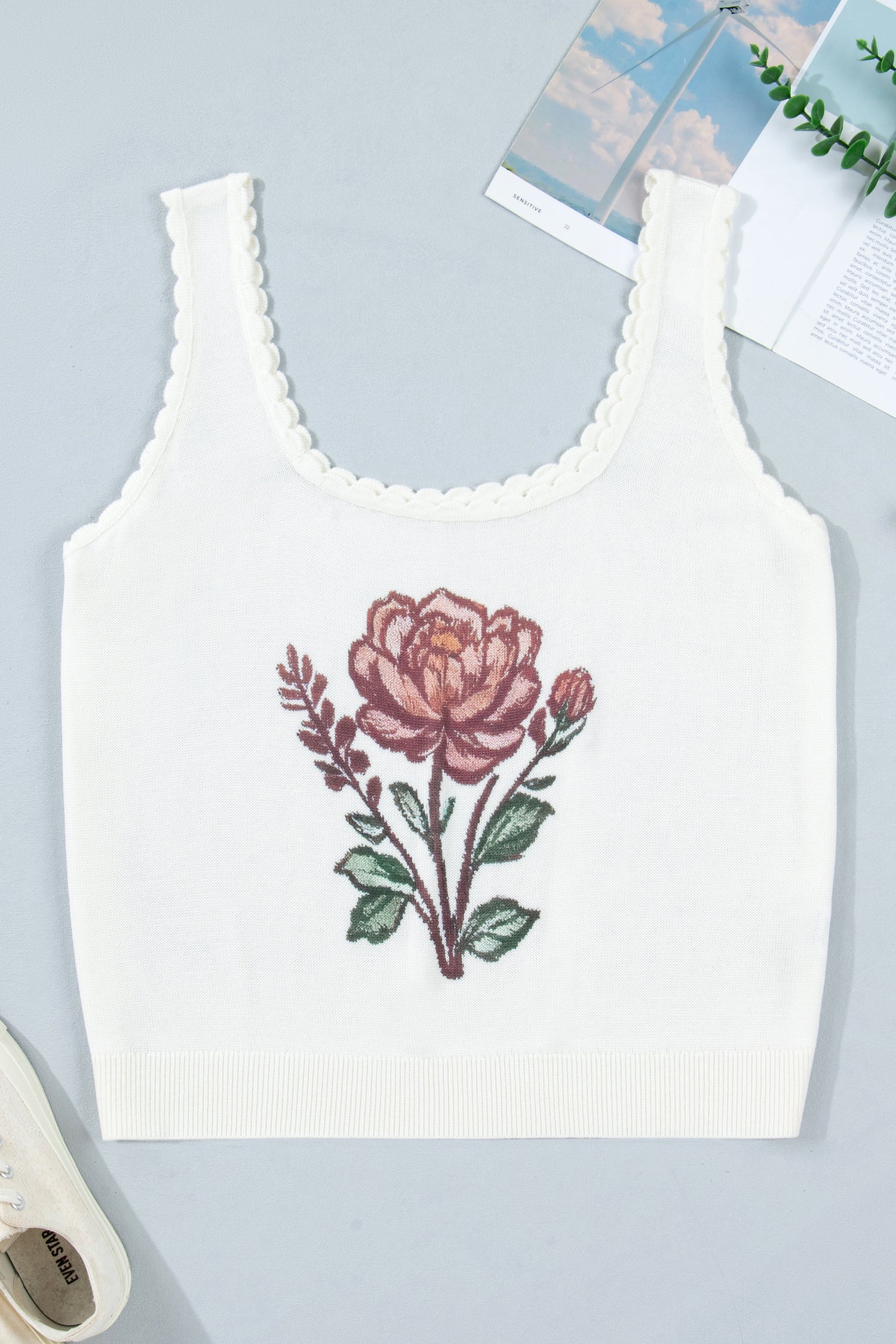 White Plus Size Floral Tank