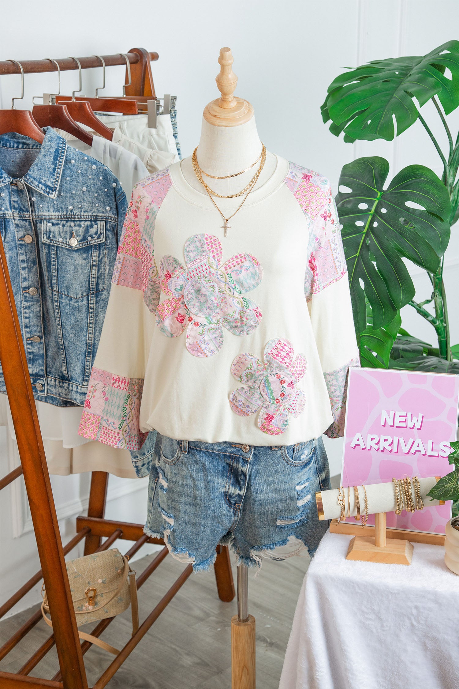 Beige Floral Patchwork Top