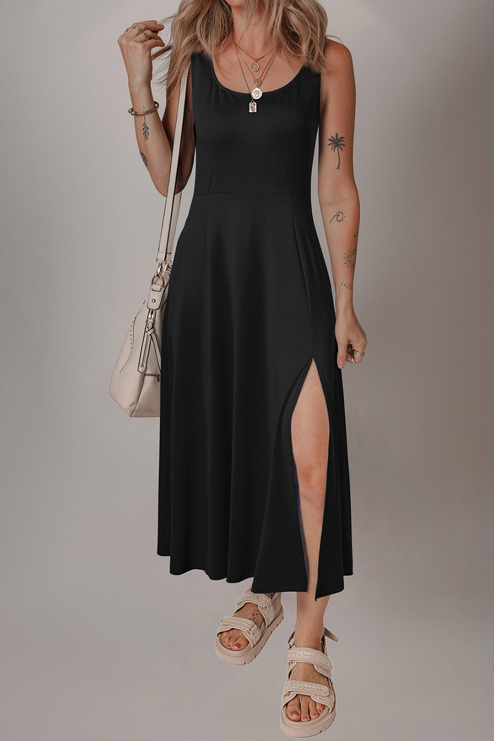 Black Split Midi Dress