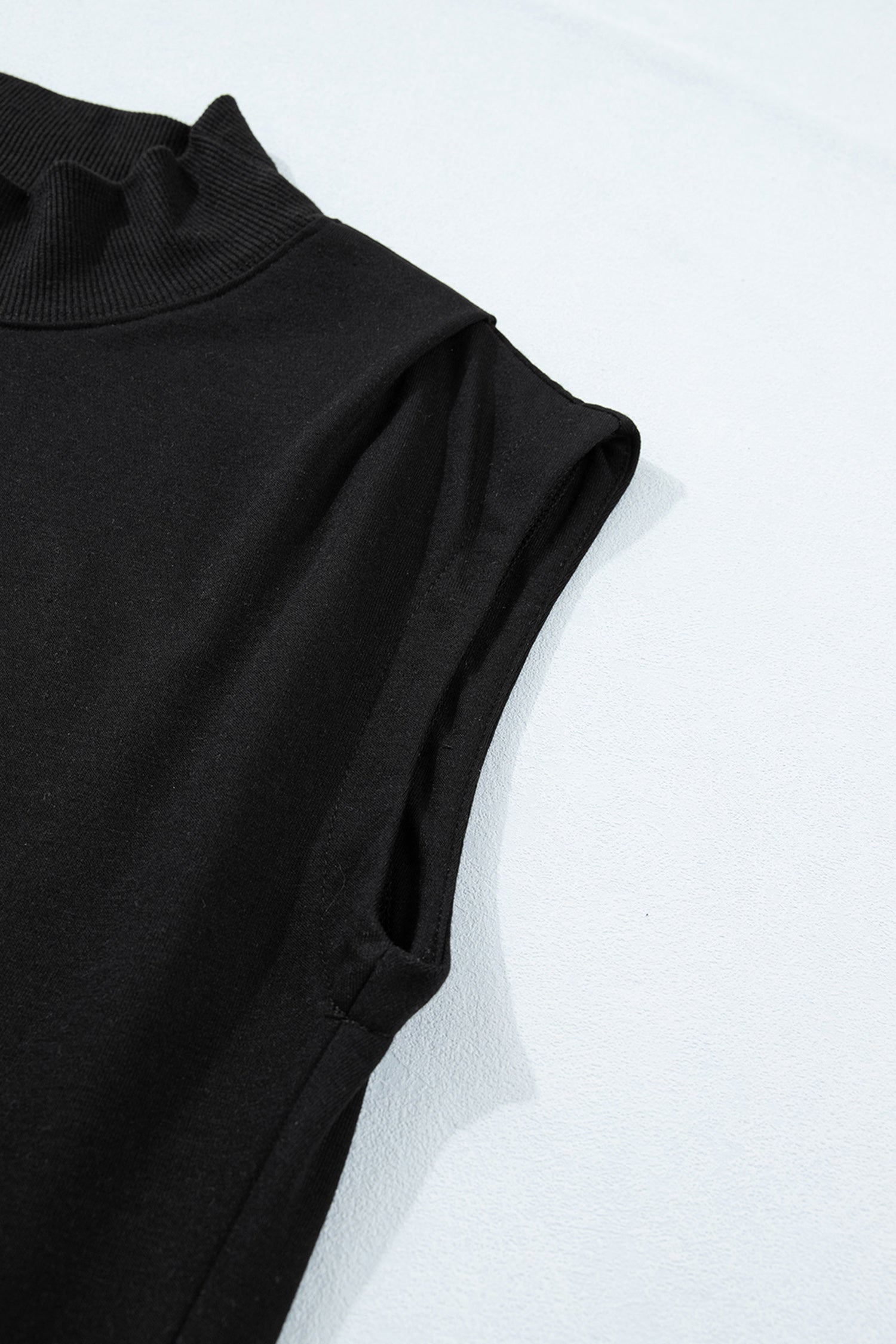 Black High Neck Cap Sleeve Top