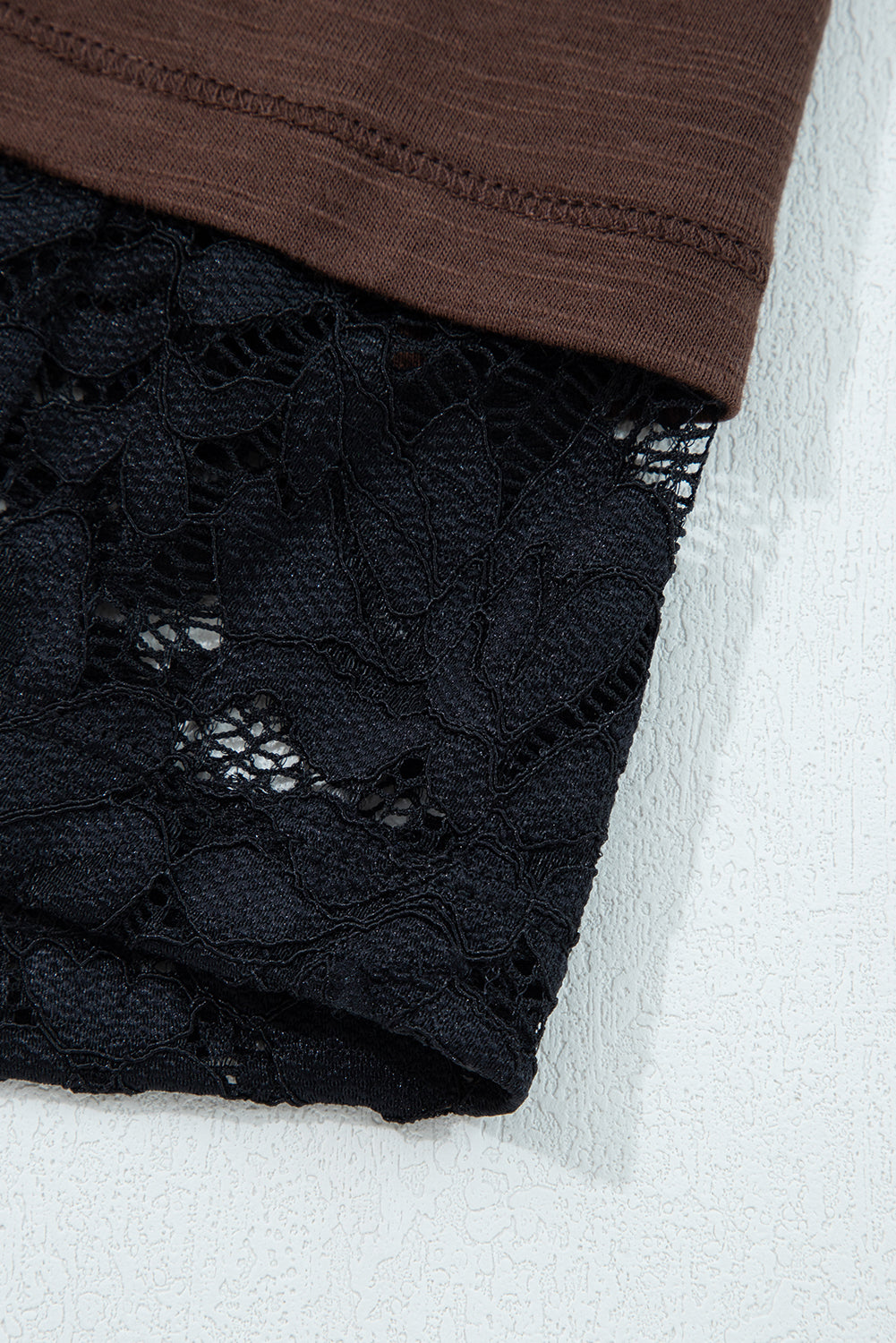 Dark Brown Lace Patchwork Long Sleeve Tee