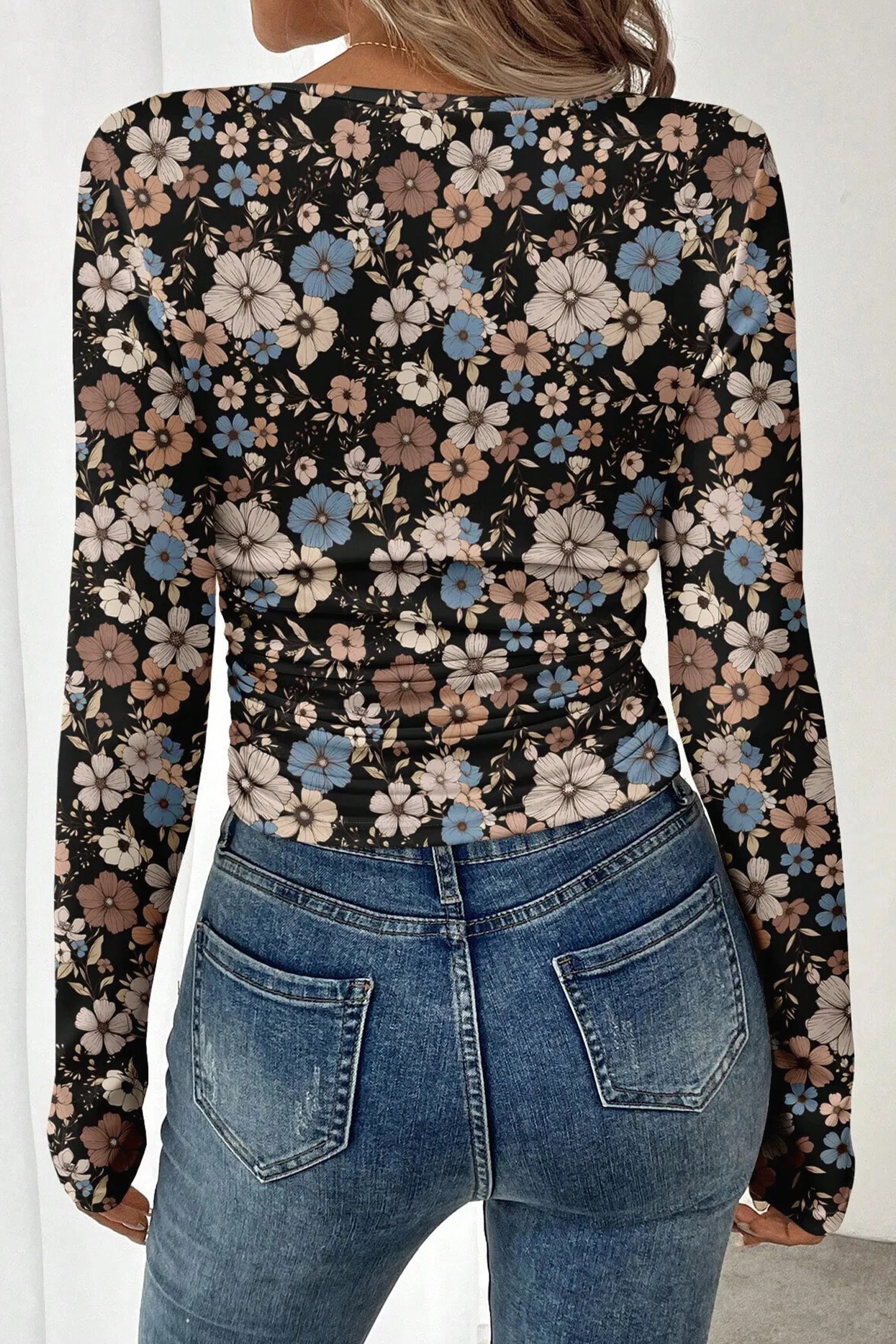 Black Floral Long Sleeve Tee