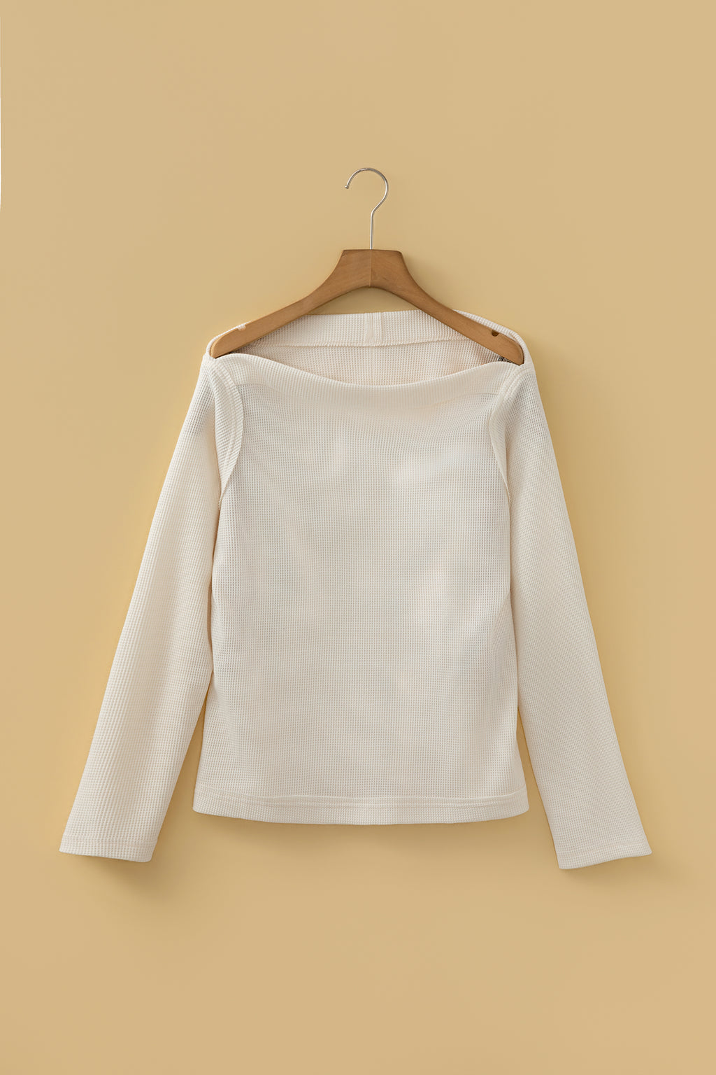 Beige Waffle Knit Long Sleeve Top