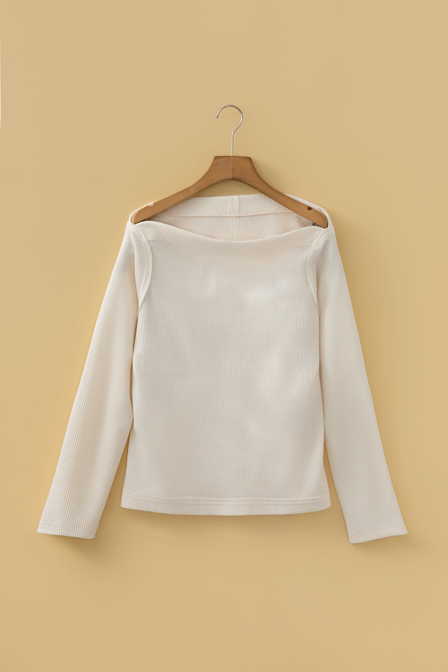 Beige Waffle Knit Long Sleeve Top