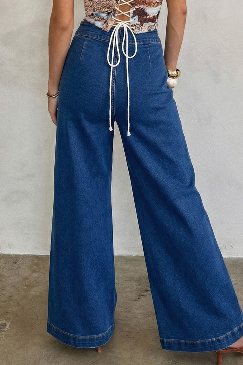 Blue Wide Leg Hardware Denim Pants