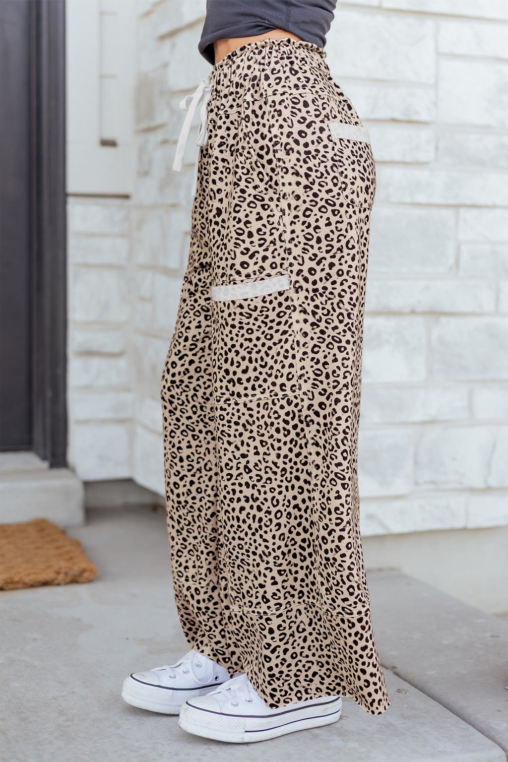 Khaki Animal Print Wide Leg Pants