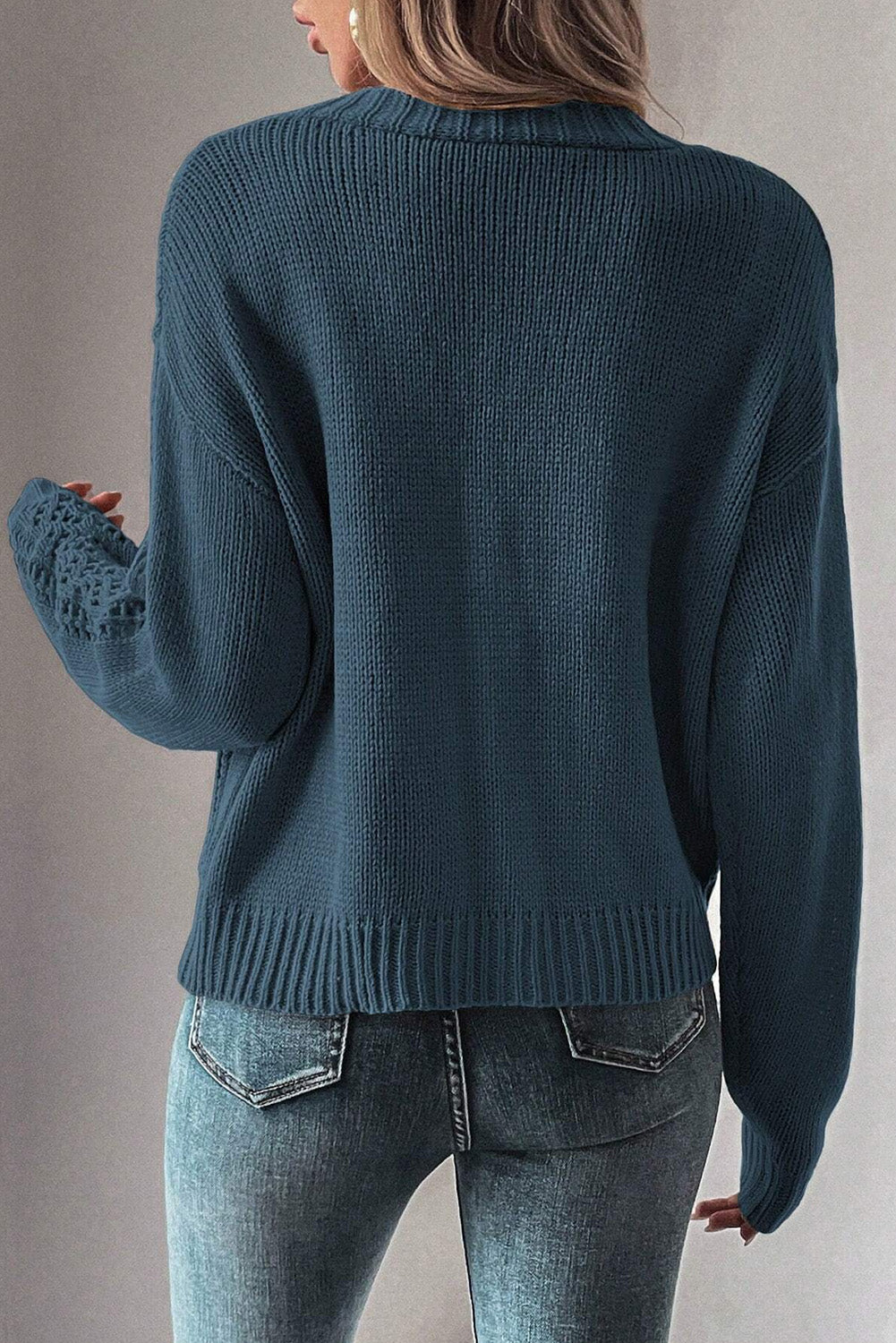Teal Open Knit Drop Shoulder Cardigan