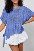 Blue Plus Size Bow Tie Sweater