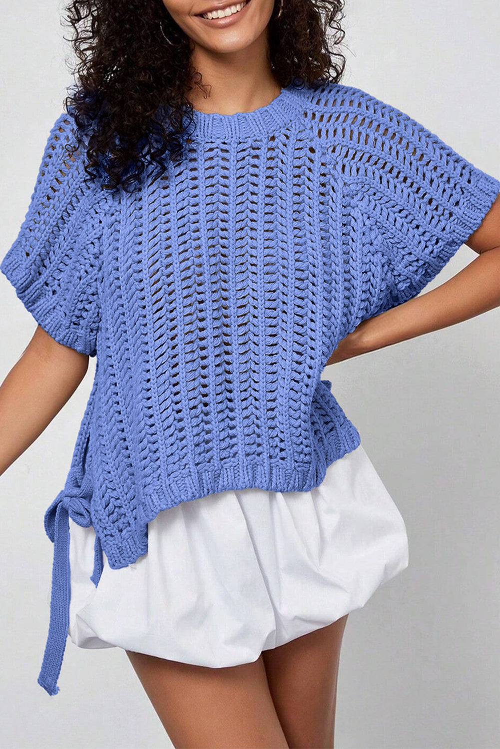 Blue Plus Size Bow Tie Sweater