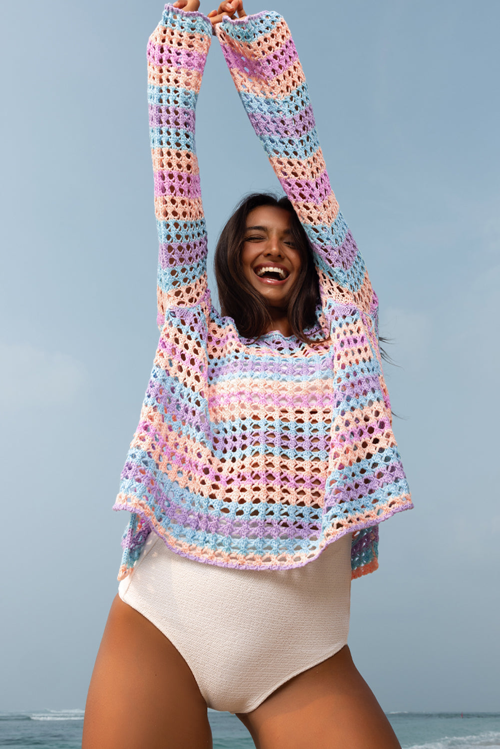 Stripe Knit Beach Cover Up