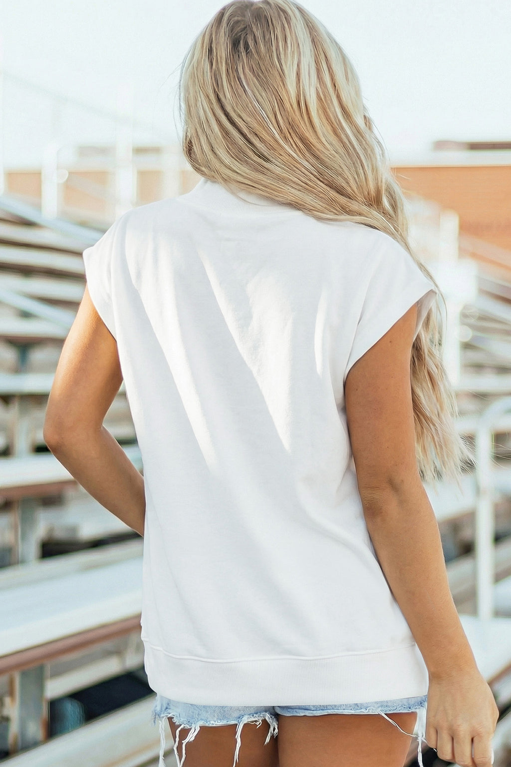 White High Neck Cap Sleeve Top
