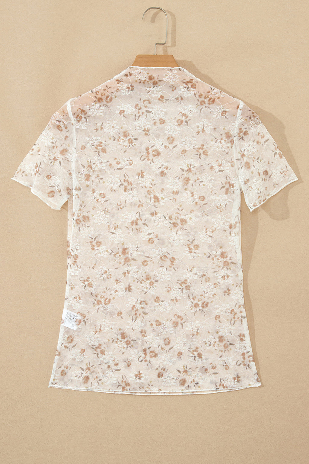White Floral Mesh Mock Neck Top