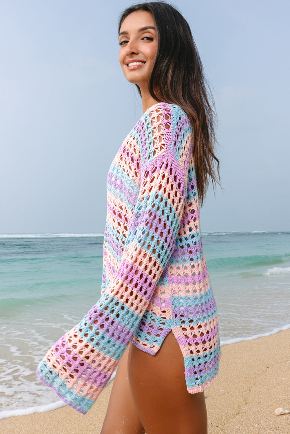 Stripe Knit Beach Cover Up