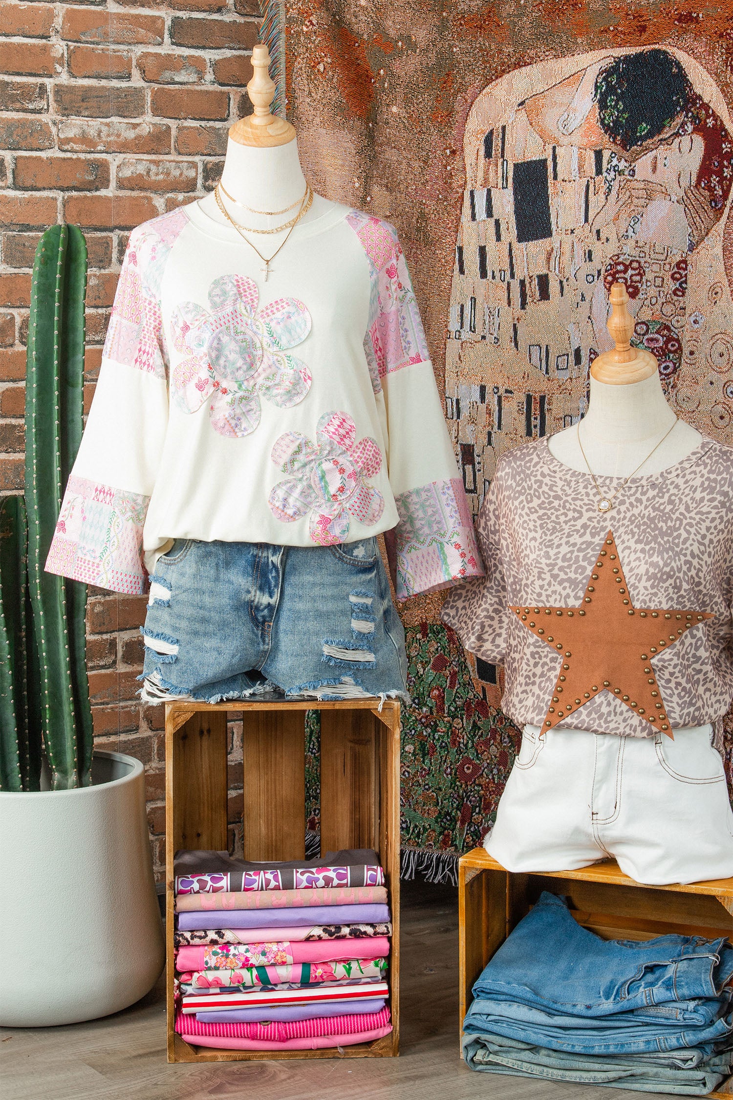 Beige Floral Patchwork Top