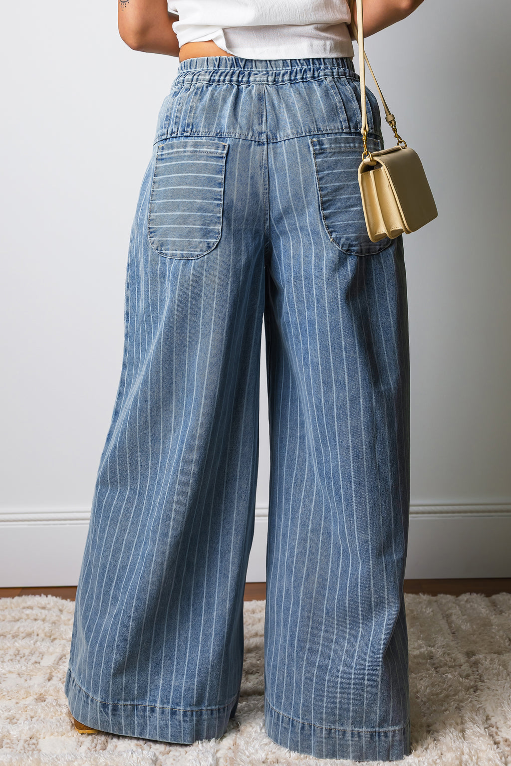 Sky Blue Stripe Wide Leg Jeans