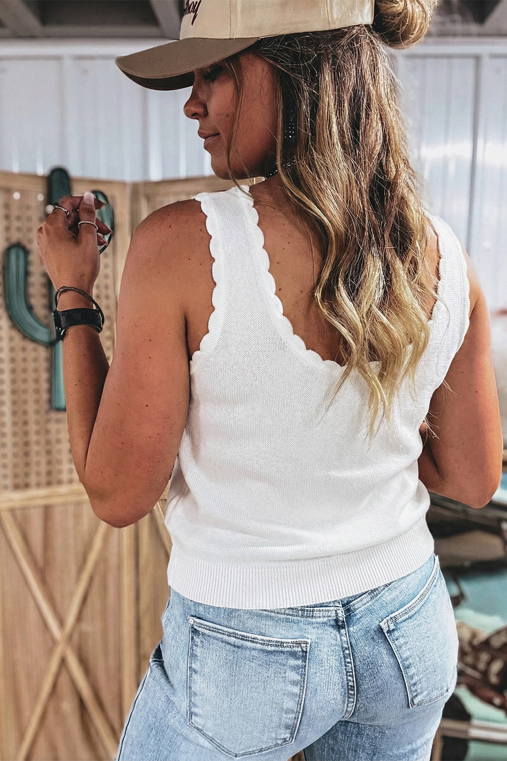 White Floral Knit Tank