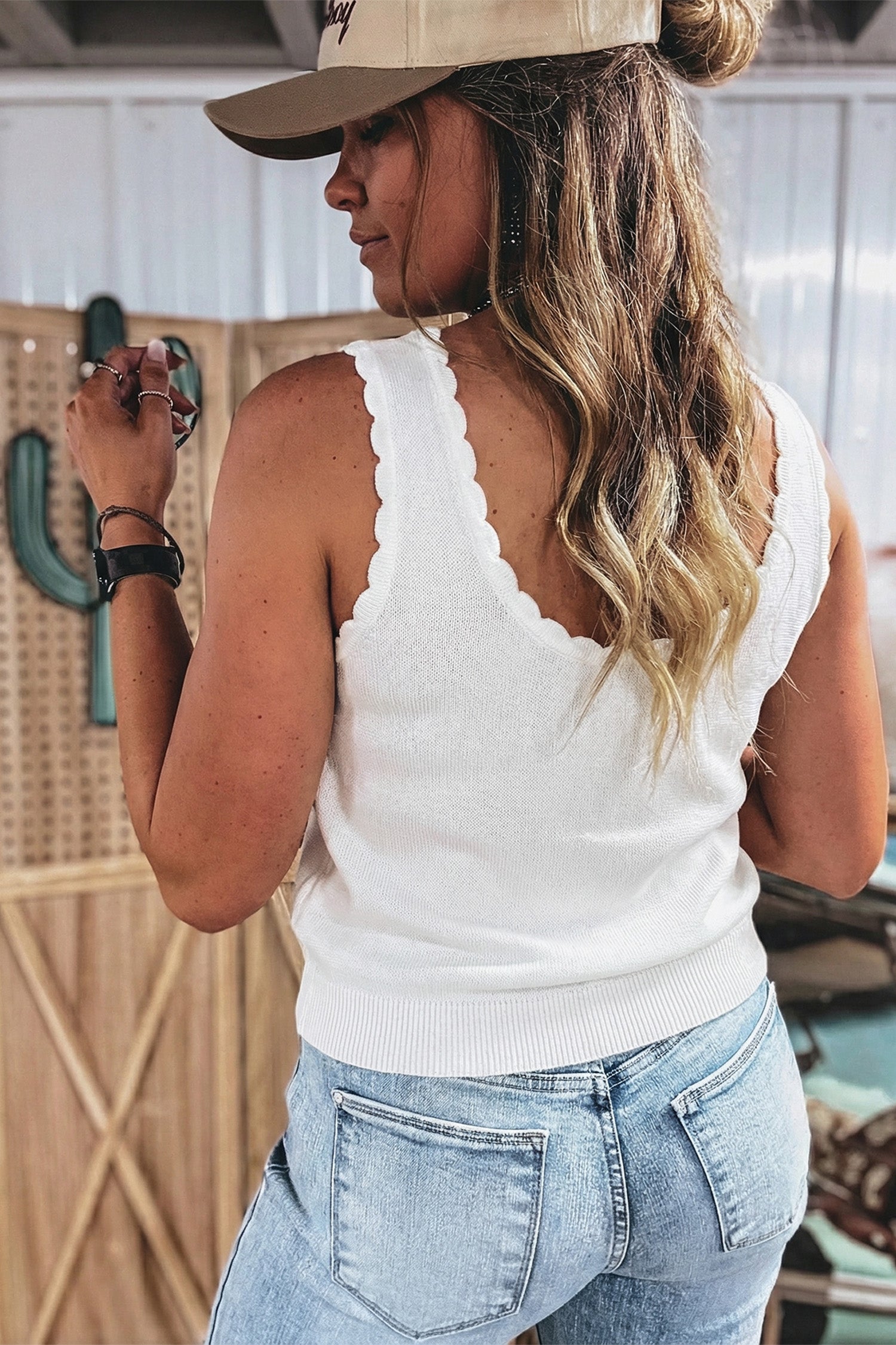 White Floral Knit Tank
