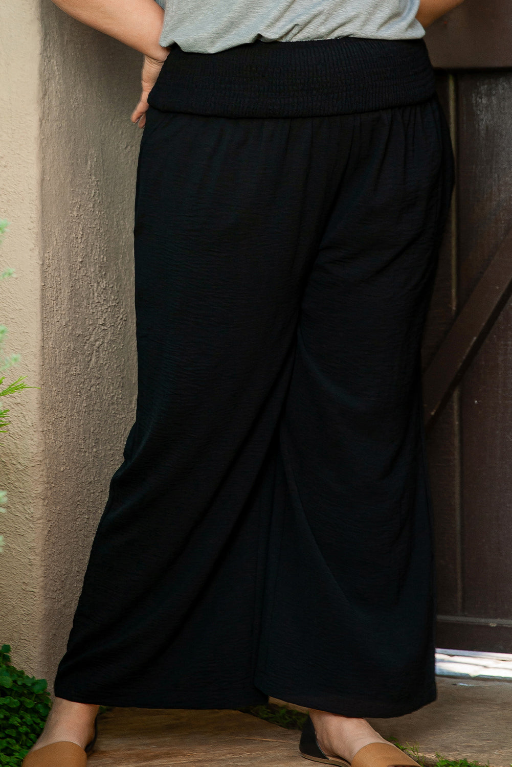 Black Plus Size High Waist Wide Leg Pants