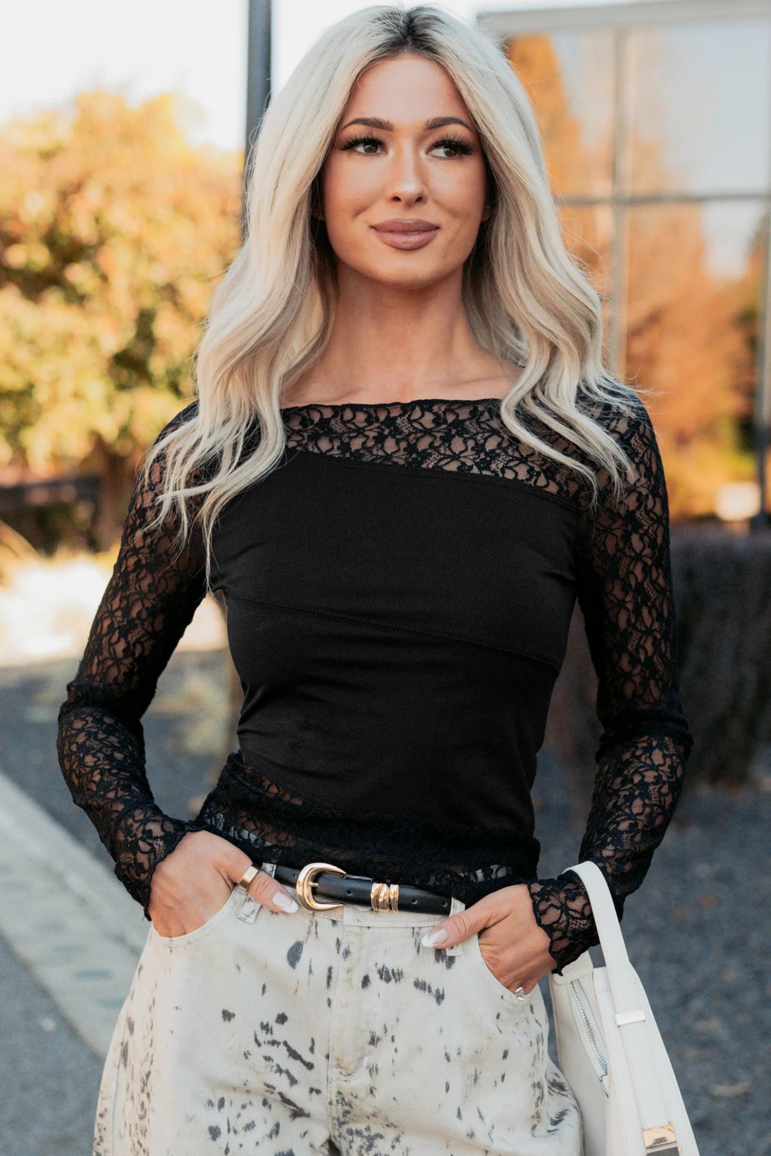 Black Lace Long Sleeve Top