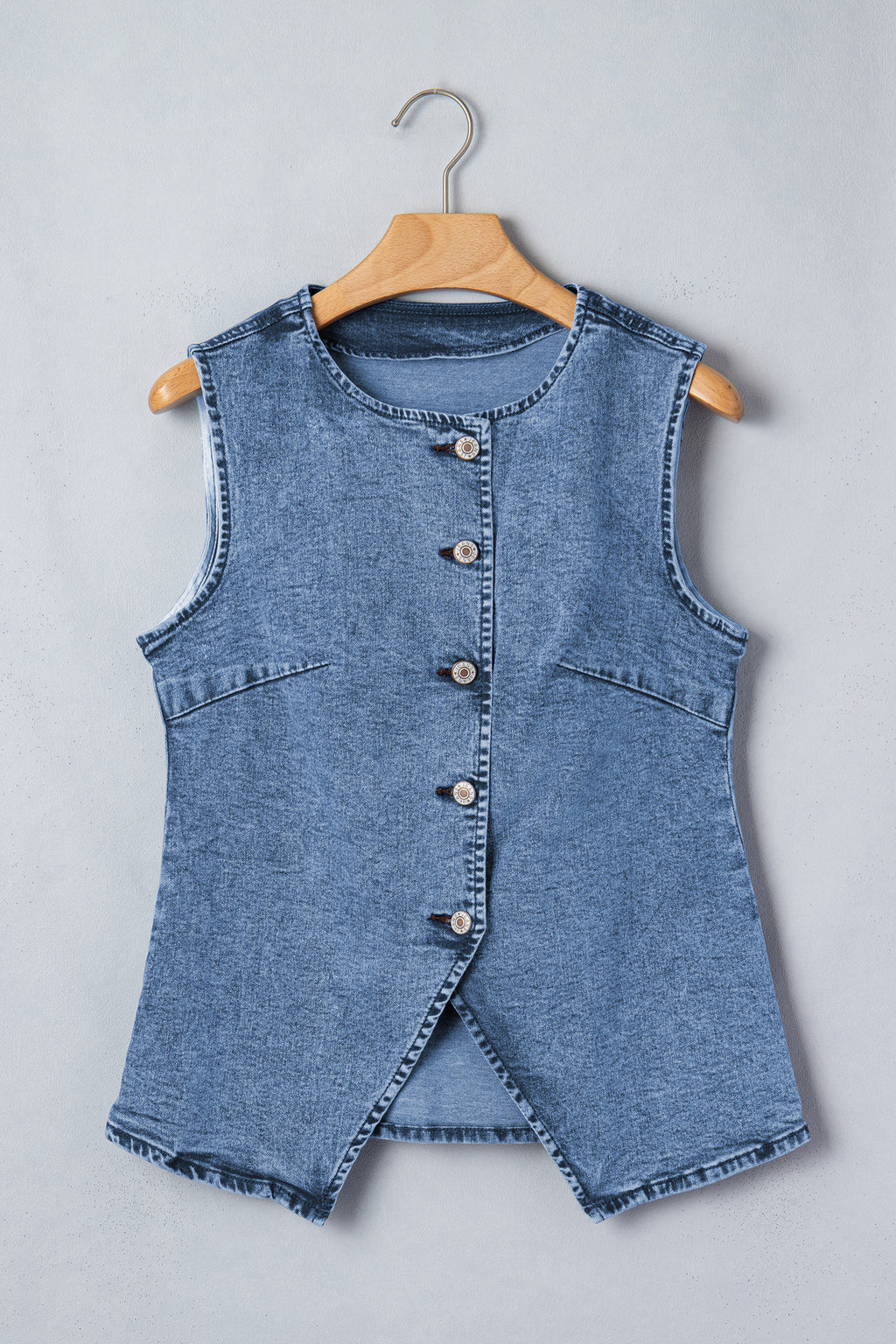 Blue Buttoned Denim Vest