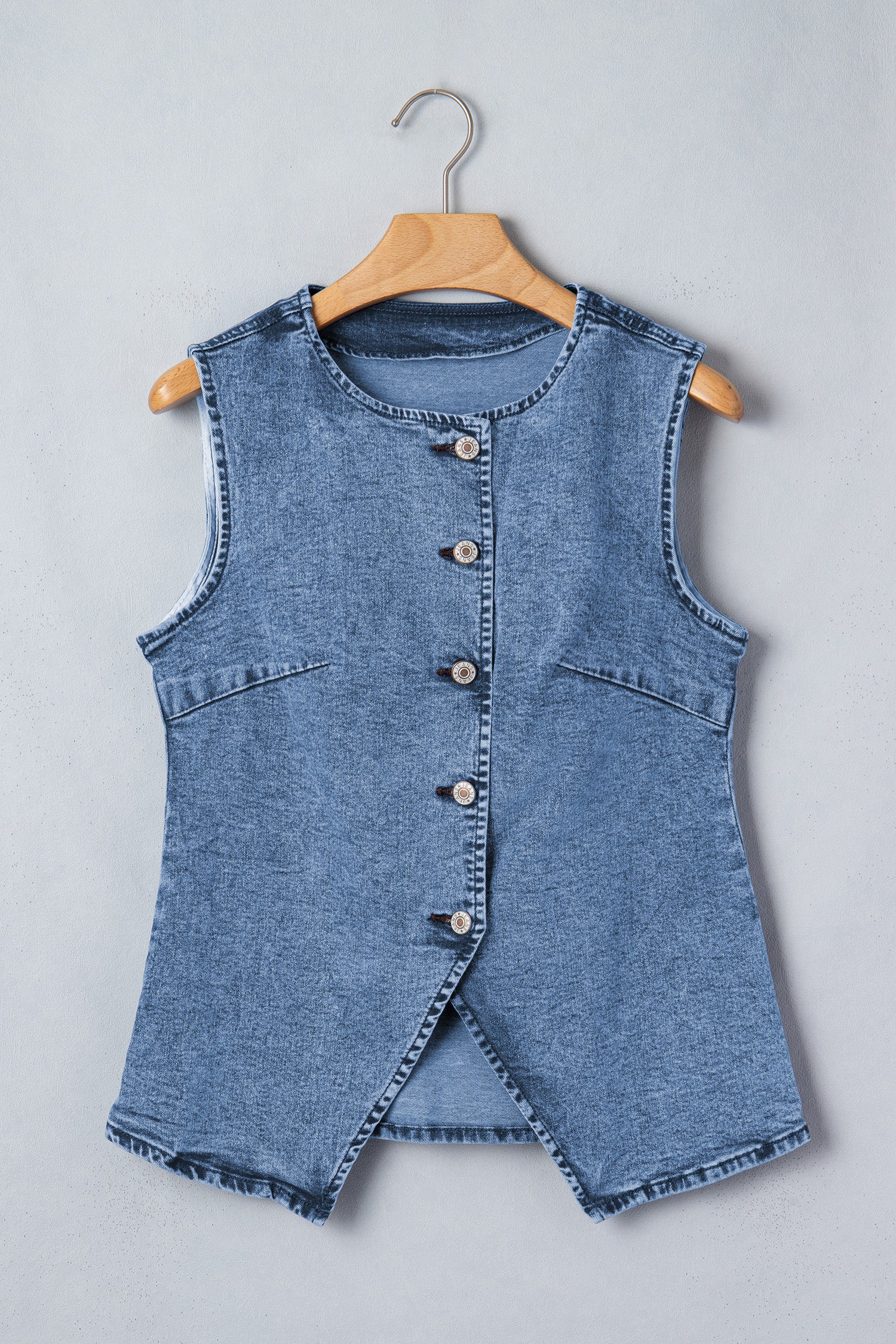 Blue Buttoned Denim Vest