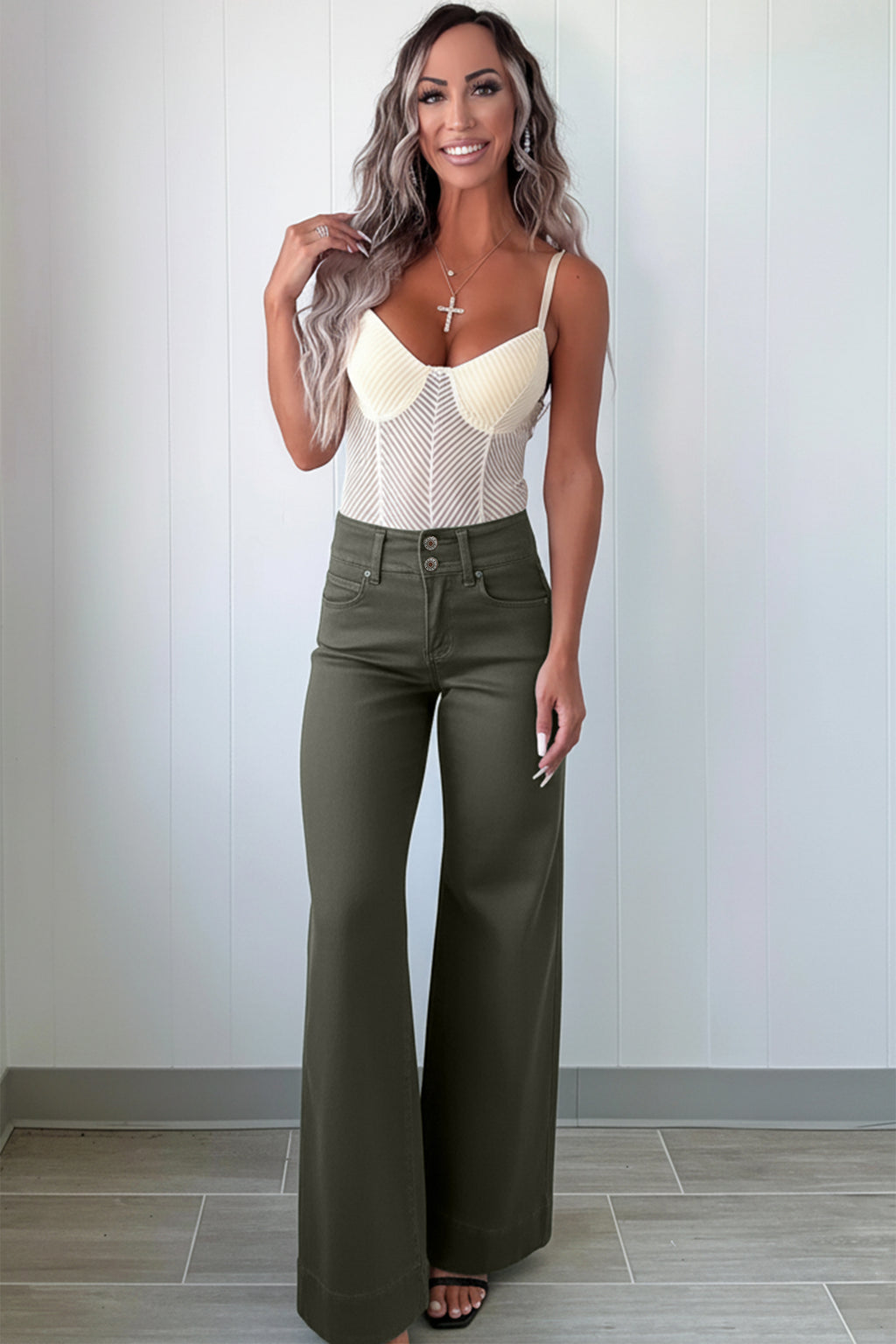 Green High Waist Wide Leg Jeans