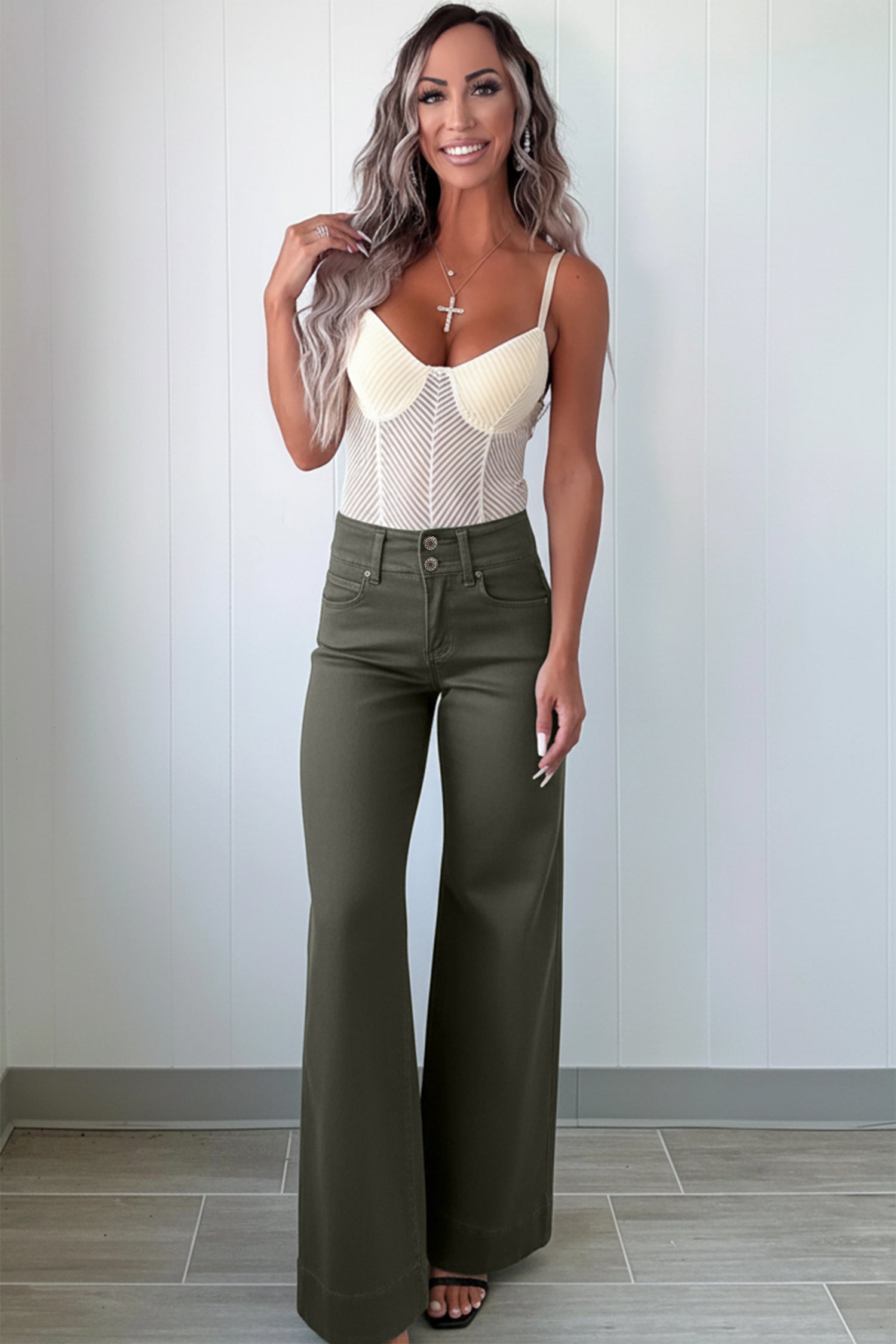 Green High Waist Wide Leg Jeans