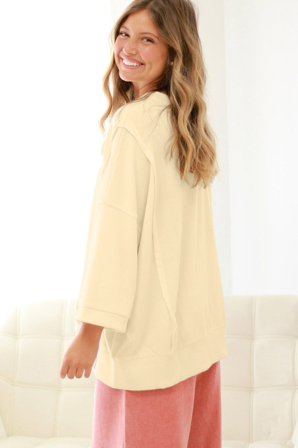Beige Floral Bow Plus Size Pullover