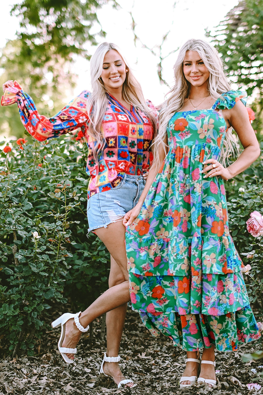 Green Floral Ruffle Maxi Dress