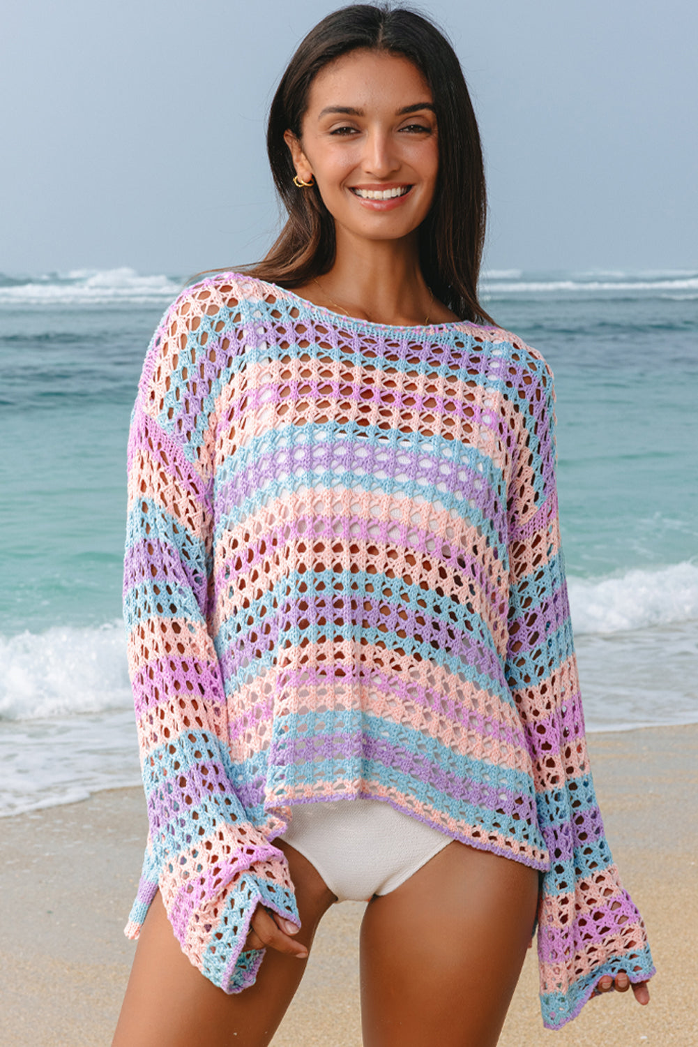 Stripe Knit Beach Cover Up