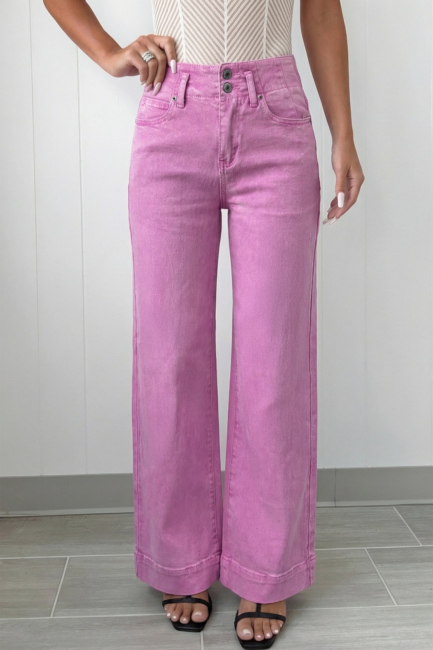 Pink High Waist Wide Leg Jeans