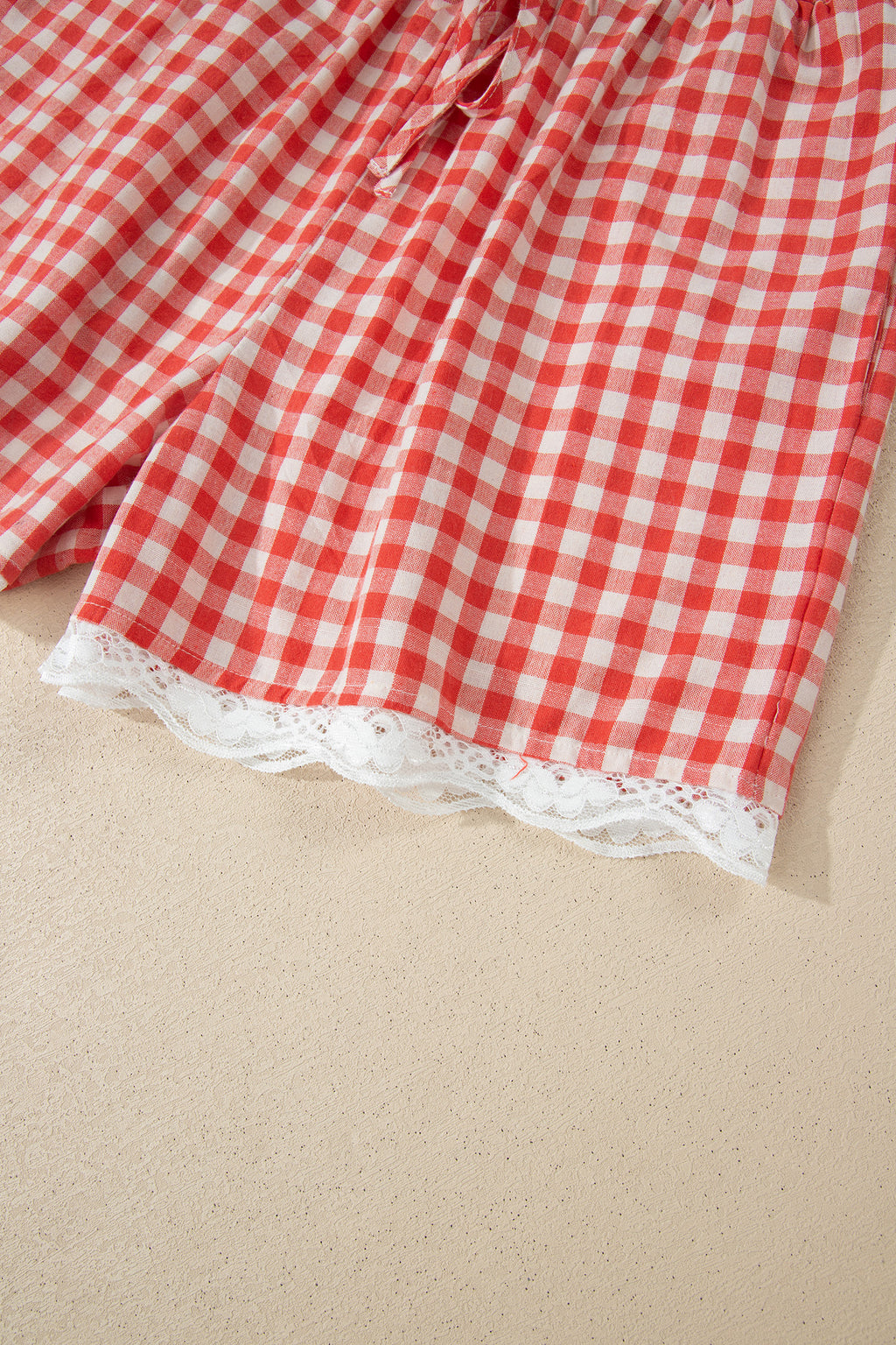 Red Gingham Lace Hem Shorts