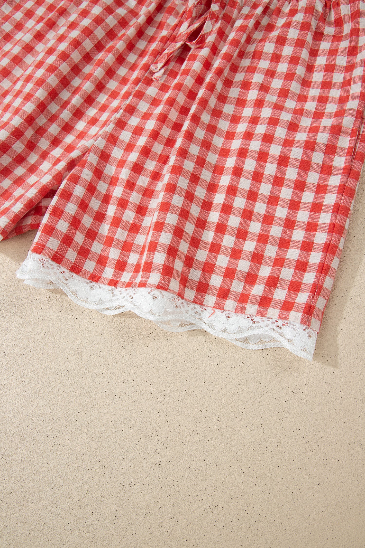 Red Gingham Lace Hem Shorts