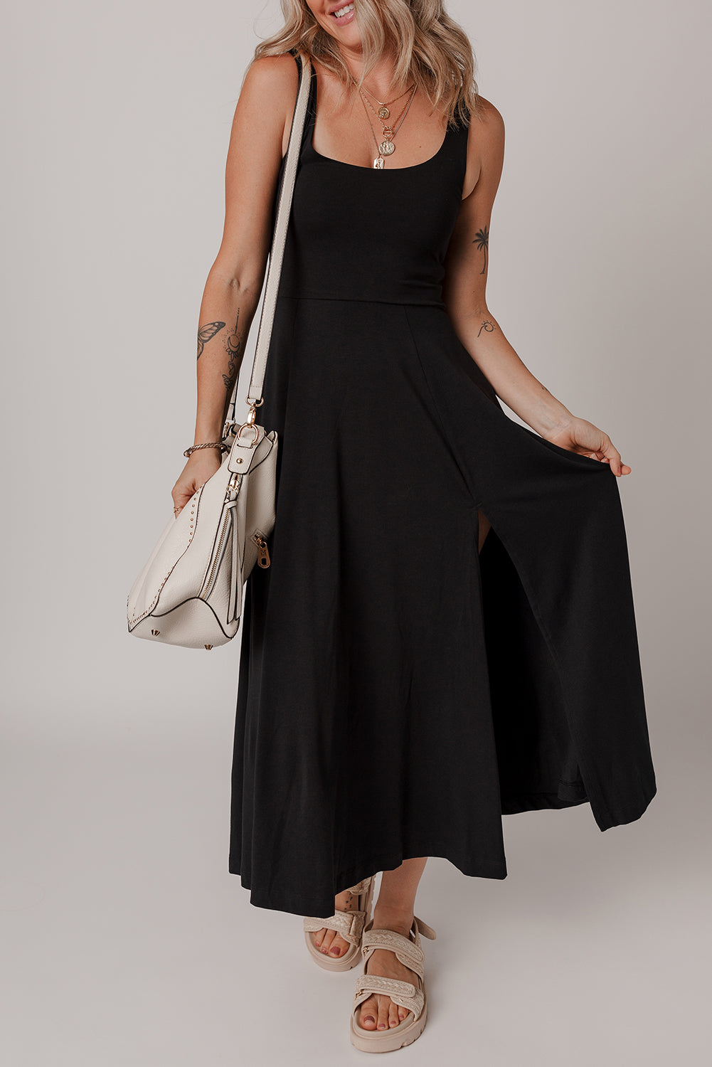 Black Split Midi Dress