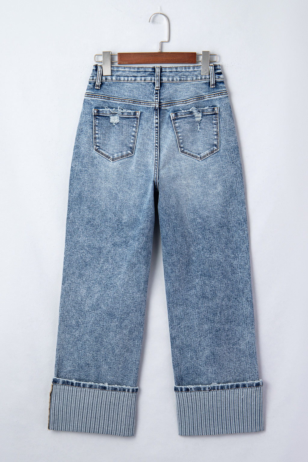 Blue Cuffed Straight Leg Jeans