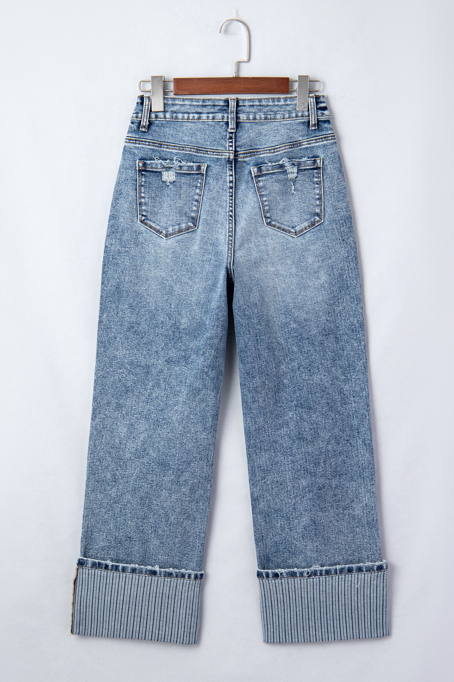 Blue Cuffed Straight Leg Jeans