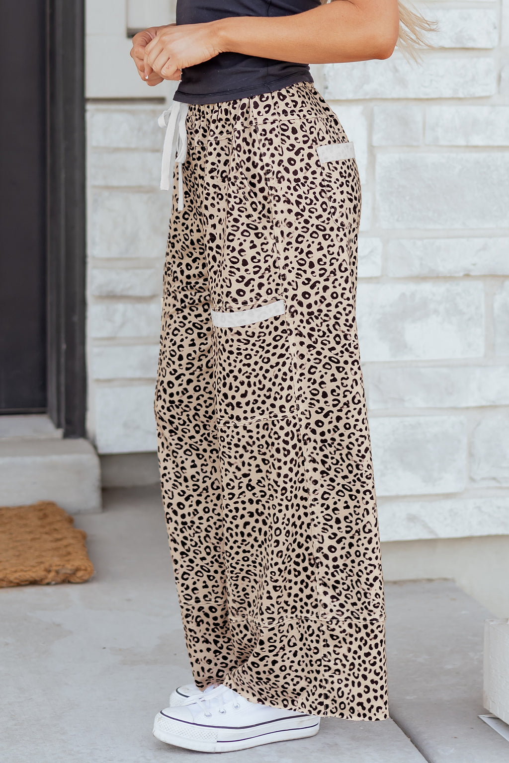 Khaki Animal Print Wide Leg Pants