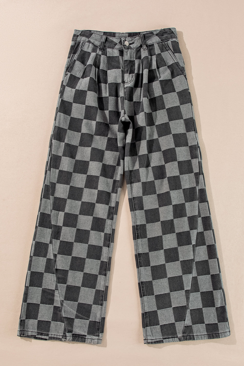 Dark Grey Checkered Wide Leg Jeans