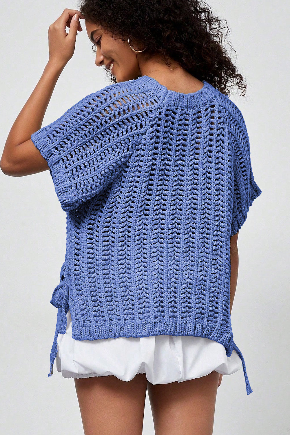 Blue Plus Size Bow Tie Sweater